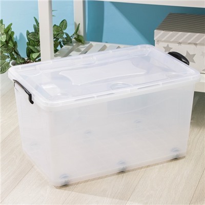 Контейнер для хранения с крышкой, 50 л, 61×39×32 см, на колёсиках, прозрачный