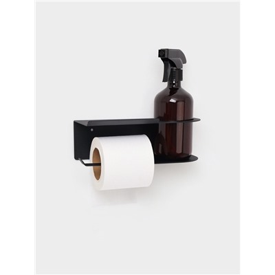 Держатель для туалетной бумаги с полочкой с отверстием для освежителя, чёрный