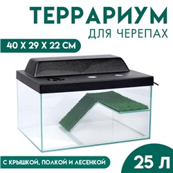 Террариум для черепах 25 литров, с крышкой, полкой и лесенкой, 40×29×22 см