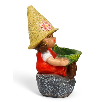 Садовая фигура из полистоуна «Девочка на камне с листом», 48×29×27 см