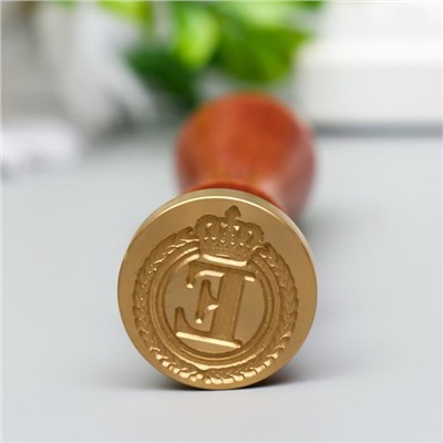 Печать для сургуча с деревянной ручкой «Корона с буквой E», 9×2.5×2.5 см