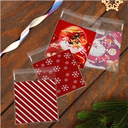 Пакет подарочный новогодний БОПП с липкой лентой, «МИКС новогодний», 10×10+3 см