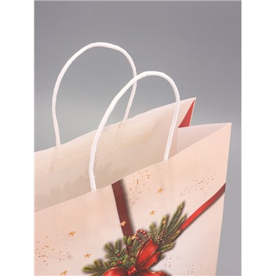 Пакет бумажный подарочный новогодний крафт «Подарок» 32×26×11 см