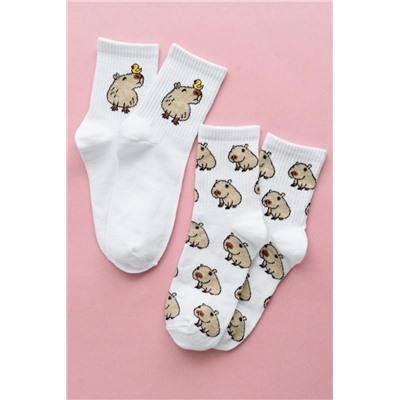Носки женские Капибара (набор 2 пары) (Белый)