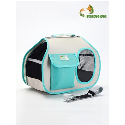 Сумка - переноска. 45×24×33 см с органайзером и окном, белая, мятная