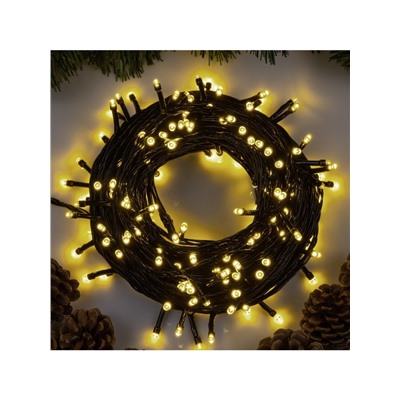УЦЕНКА Гирлянда «Нить» 20 м, IP20, тёмная нить, 200 LED, свечение тёплое белое, 8 режимов, 220 В