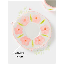 Чайная пара Доляна «Дивный сад», чашка 330 мл, блюдце d=16 см, ручная роспись, керамика, белая