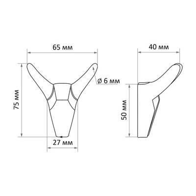 Крючок мебельный CAPPIO HORN, двухрожковый, цвет черный