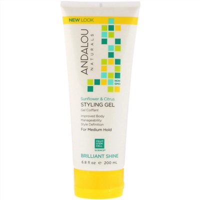 Andalou Naturals, Гель для укладки волос, бриллиантовое сияние, средняя фиксация, подсолнечник и цитрус, 200 мл