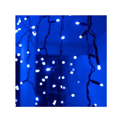 Гирлянда «Бахрома» 3×0.9 м, IP65, УМС, тёмная нить каучук, 144 LED, свечение синее, 220 В