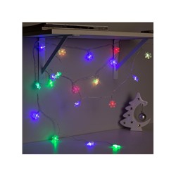 Гирлянда «Нить» 3 м с насадками «Снежинки большие», IP20, прозрачная нить, 20 LED, батарейки AAх3 (нет в комплекте), свечение мульти