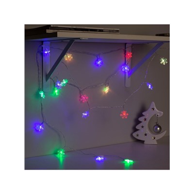 Гирлянда «Нить» 3 м с насадками «Снежинки большие», IP20, прозрачная нить, 20 LED, батарейки AAх3 (нет в комплекте), свечение мульти