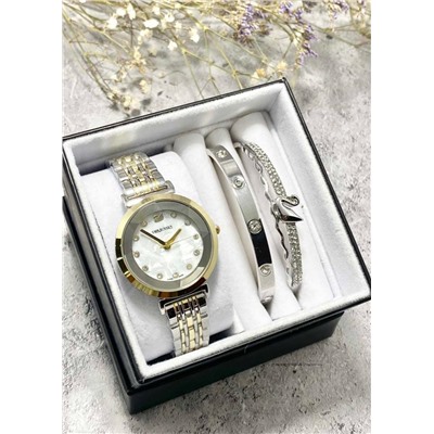 Подарочный набор для женщин часы, 2 браслета + коробка #22853007