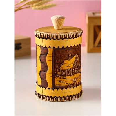 Туес шитый «Домики», банка для хранения, береста