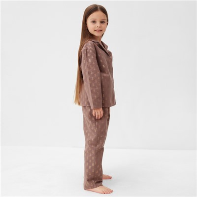 Пижама детская из фланели (рубашка, брюки) KAFTAN «Ананасы», рост 110-116 см, кофейная