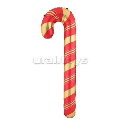 Шар (59''/150 см) Фигура, Леденец трость (надув воздухом), Красный/Золото, 1 шт. в уп.