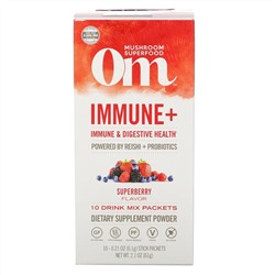 Om Mushrooms, Immune+, Immune & Digestive Health, Superberry, 10 Packets, 0.21 oz (6.1 g) Each