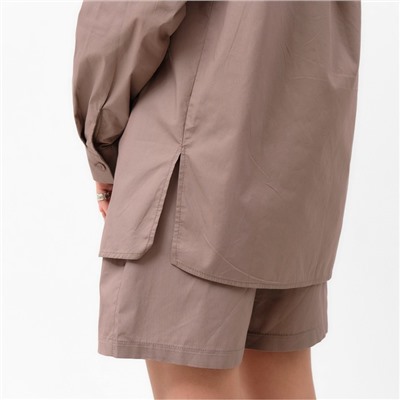 Костюм женский (рубашка, шорты) MIST Summer time, размер 48, цвет кофейный