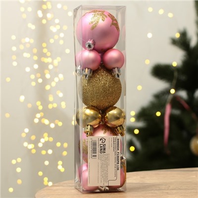 Шары ёлочные новогодние, d=3 и d=6, 15 шт., розовые, золотые