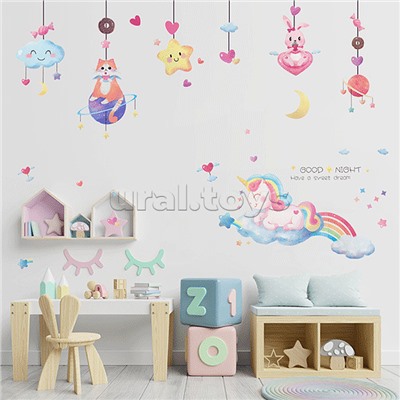 Интерьерная наклейка "Dreams about Unicorn" 60x90 см, ПВХ, в пластиковом пакете с блистерным подвесом