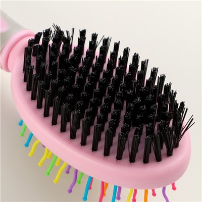 Двусторонняя щётка - расческа с волнистыми зубьями, средняя, 6×19 см, розовая