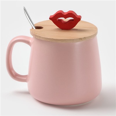 Кружка с ложкой «Миссис», 380 мл, керамика, розовая