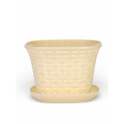 Кашпо для цветов «Ротанг», 3.4 л, 20.9×20.9×15 см, пластиковое, с поддоном, бежевое