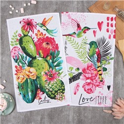 Набор полотенец кухонный «Доляна. Счастливые птички», 35×60 см-2 шт., 100% хлопок