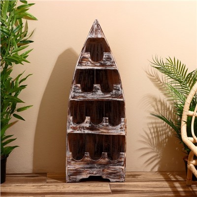 Подставка для бутылок «Лодка», 37×20×100 см, дерево албезия, светло-коричневая