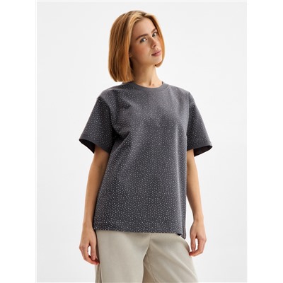 Футболка со стразами женская MIST, серая, размер 46-48