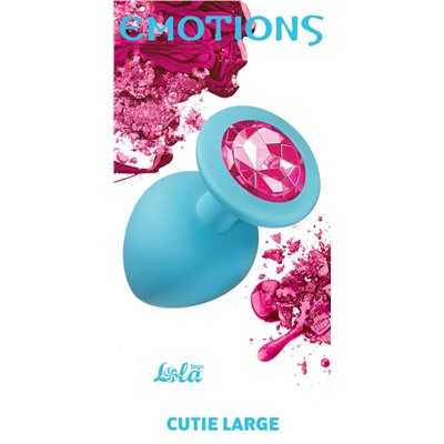 Голубая анальная пробка Cutie Large с розовым кристаллом - 10 см.