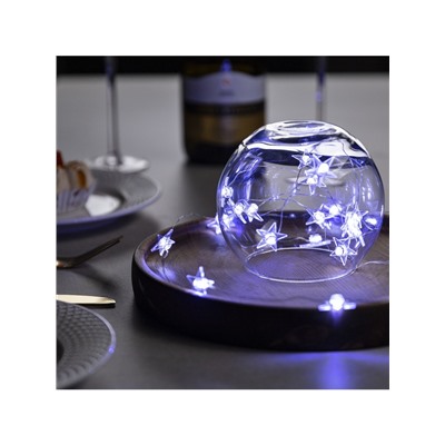 Гирлянда «Нить» 2 м роса с насадками «Звезда», IP20, серебристая нить, 20 LED, свечение белое, 2 режима, ААх2