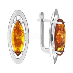 Серьги из серебра с янтарём родированные 925 пробы сп-1р640