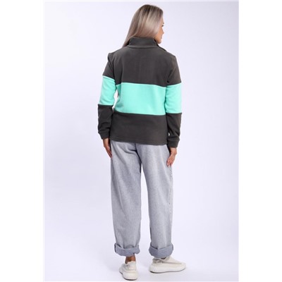 654 Толстовка флис Колор-блок (Серый_ментол)