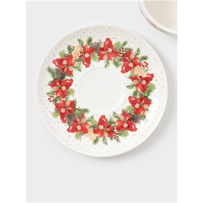 Чайная пара «Новогоднее настроение», 2 предмета: чашка 210 мл, блюдце d=15.5 см, фарфор, белая