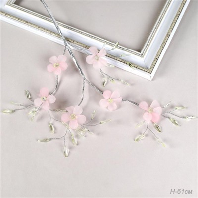 Ветка декоративная стеклярус 61 см Розовые цветы / SA24217 /уп 360/