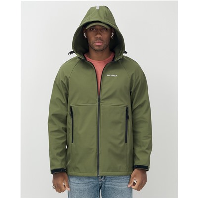 Ветровка спортивная мужская с капюшоном softshell цвета хаки 9563Kh