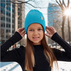 Шапка детская MINAKU с отворотом, размер 52-56, бирюзовая