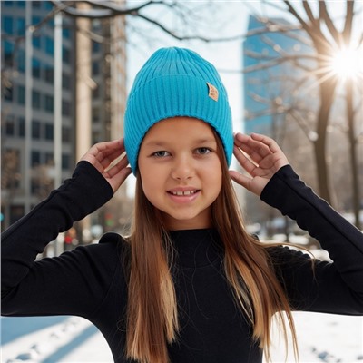 Шапка детская MINAKU с отворотом, размер 52-56, бирюзовая