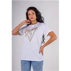 Футболка "Guess" с треугольником стразы, камешки, бусины (Белый)