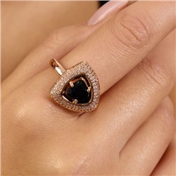 Комплект ювелирной бижутерии коллекция "Дубай" серьги и кольцо 18 р покрытие позолота, вставка: фианиты и цирконы, цвет: черный и прозрачный, арт.215.615-18