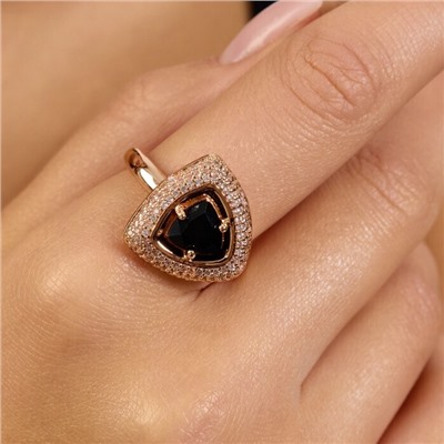 Комплект ювелирной бижутерии коллекция "Дубай" серьги и кольцо 18 р покрытие позолота, вставка: фианиты и цирконы, цвет: черный и прозрачный, арт.215.615-18