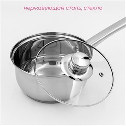 Ковш Доляна «Сильве», 1.5 л, d=16 см, с крышкой, металлическая ручка, индукция, нержавеющая сталь