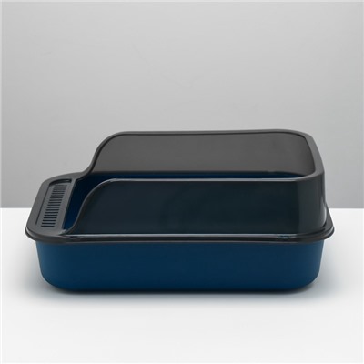 Туалет с прозрачными бортами с совком и фильтром, 40×28×16 см, синий