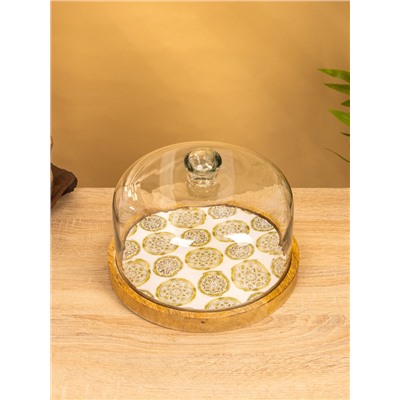 Клош стеклянный, 24×24×18.5 см, дерево