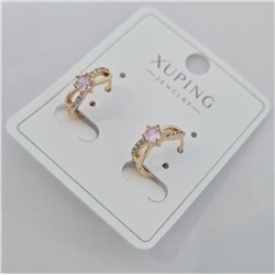 Серьги коллекция "Xuping" покрытие позолота, вставка: фианиты, цвет: прозрачный и розовый, арт.004.092