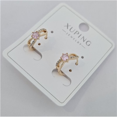 Серьги коллекция "Xuping" покрытие позолота, вставка: фианиты, цвет: прозрачный и розовый, арт.004.092