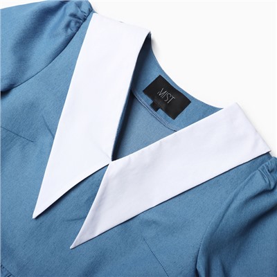 Платье мини женское джинсовое с воротником MIST, размер 48, голубое