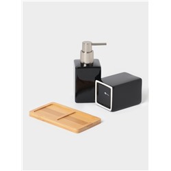 Аксессуары для ванной SAVANNA Square, 3 предмета, дозатор для мыла, стакан, подставка, чёрные