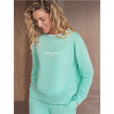 Свободный свитшот с принтом и разрезами из эластичного футера двухнитки без начеса